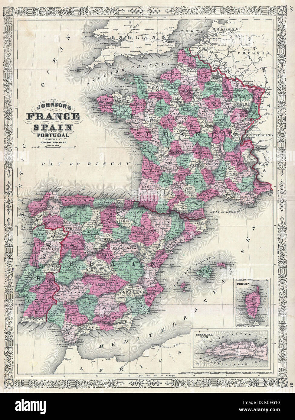 1865 Johnson Carte De France L Espagne Et Le Portugal Photo Stock Alamy