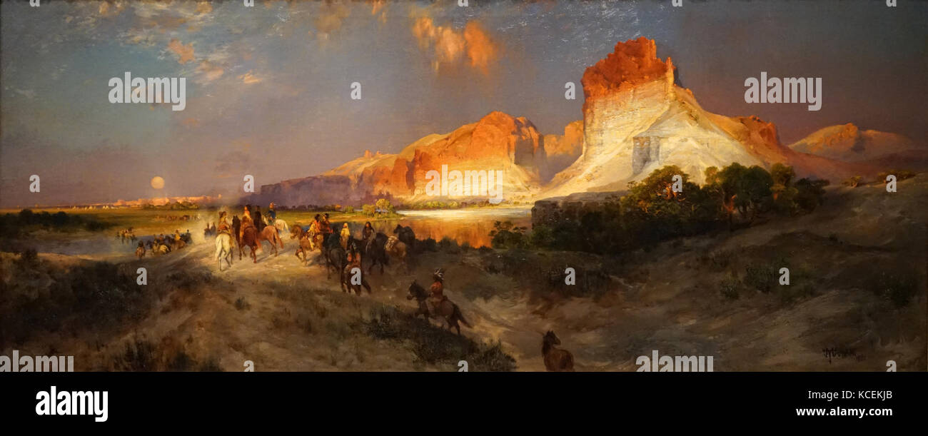 La peinture intitulée 'Green River, Wyoming falaises' par Thomas Moran (1837-1926) un peintre et graveur de l'Hudson River School à New York. En date du 19e siècle Banque D'Images