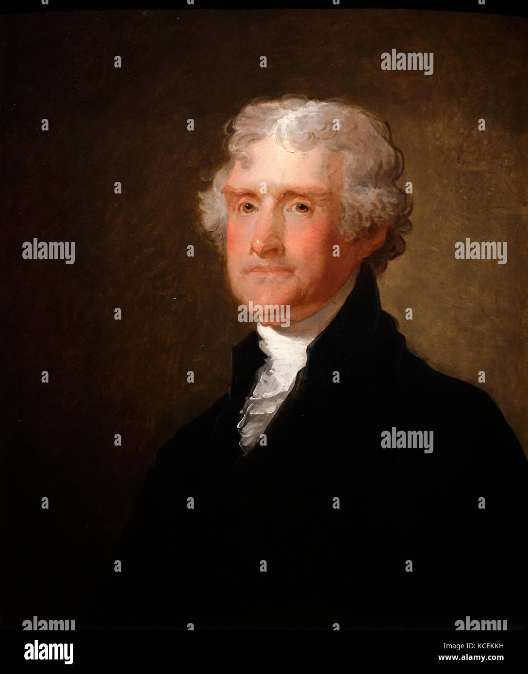 Portrait de Thomas Jefferson (1743-1826) un père fondateur, président des Etats-Unis et auteur de la Déclaration d'indépendance. Peint par Gilbert Stuart (1755-1828), un peintre américain. En date du 19e siècle Banque D'Images