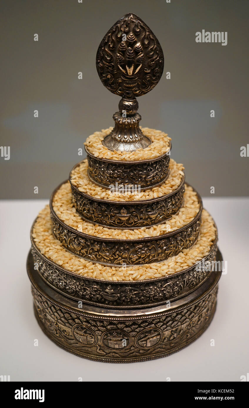 Mandala de riz en provenance du Tibet. En date du 19e siècle Banque D'Images