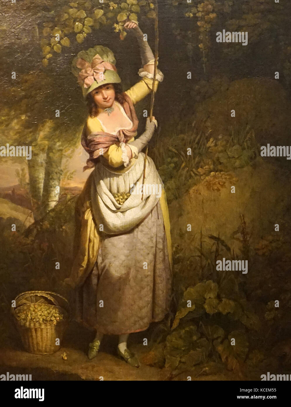 La peinture intitulée "Girl Gathering Avelines' par William Maritain Bigg (1755-1828) un peintre anglais. En date du 19e siècle Banque D'Images