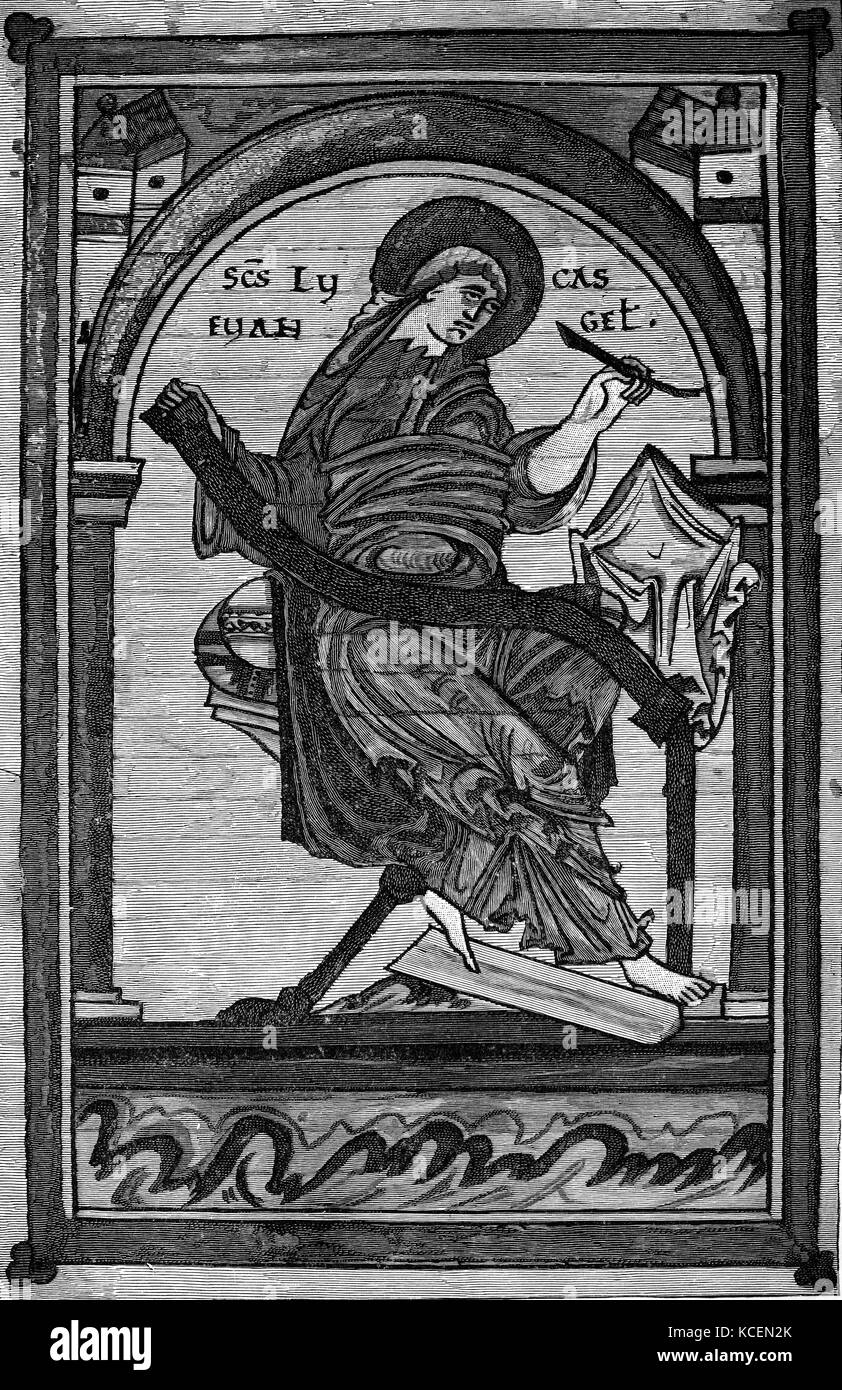 L'évangéliste Luc, l'un des quatre évangélistes-les quatre traditionnellement attribué auteurs des évangiles canoniques. Les premiers pères de l'Eglise qui lui sont imputés à la fois l'auteur de l'Evangile de Luc et le livre des Actes des Apôtres, Banque D'Images