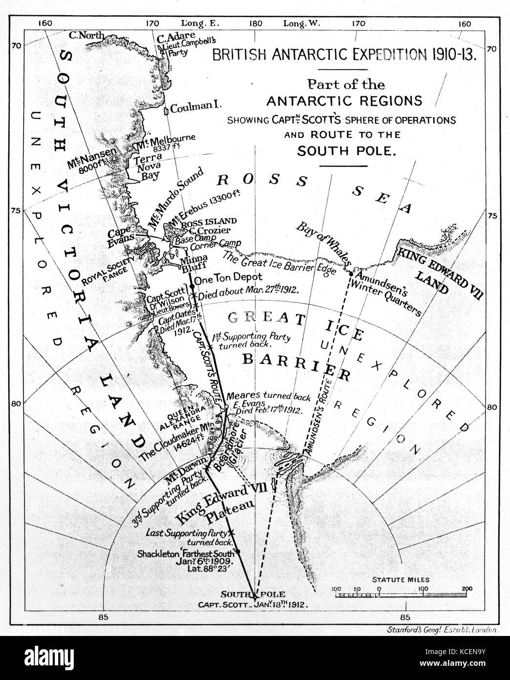 Carte illustrant une expédition du capitaine Robert Falcon Scott (1868-1912), un officier de la Marine royale britannique et explorateur de l'Antarctique. En date du 20e siècle Banque D'Images