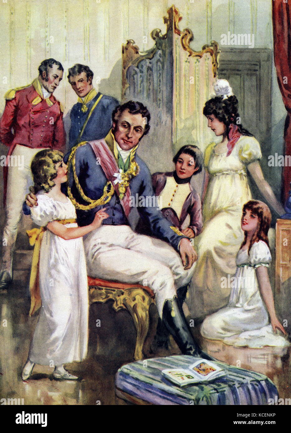 Illustration représentant le duc de Wellington, avec la famille de Lady Jane Lennox par Charles Dudley Tennant (1867-1952) un artiste britannique. En date du 19e siècle Banque D'Images
