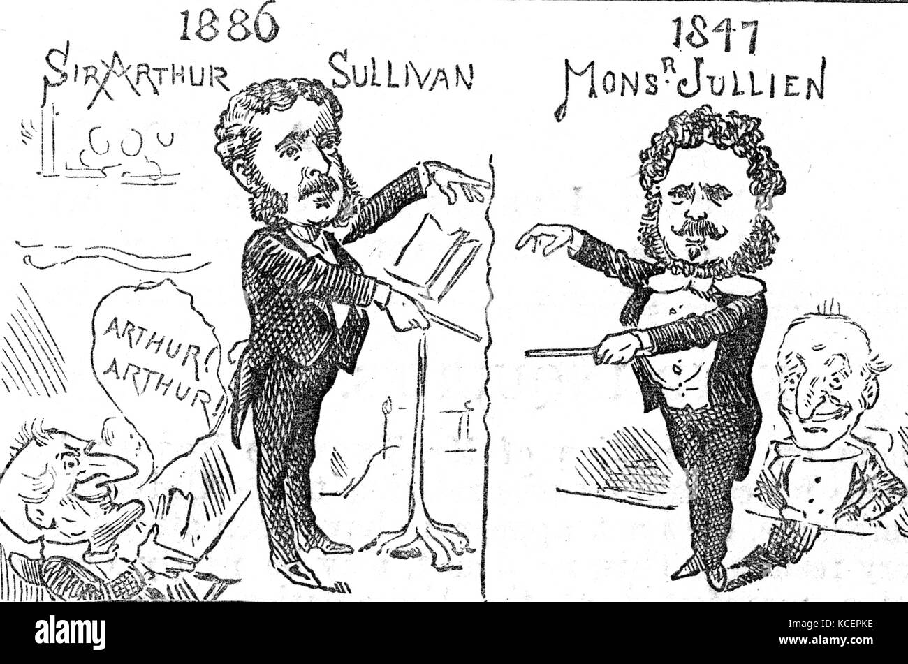 Caricature montrant Arthur Sullivan (1842-1900), un compositeur anglais. En date du 19e siècle Banque D'Images