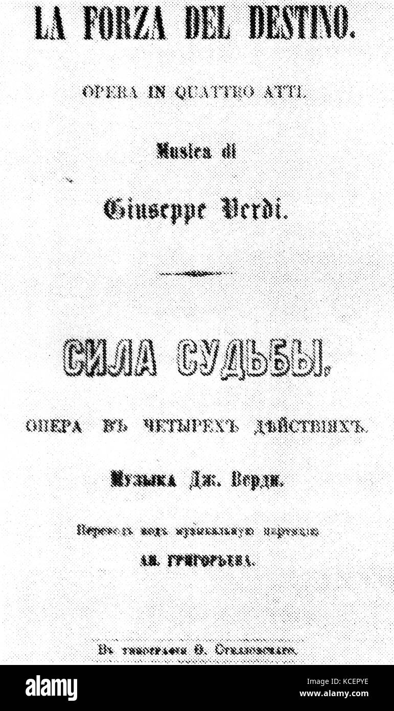 Page de titre de l'original "La forza del destino" de Giuseppe Verdi (1813-1901), un compositeur d'opéra italien. En date du 19e siècle Banque D'Images