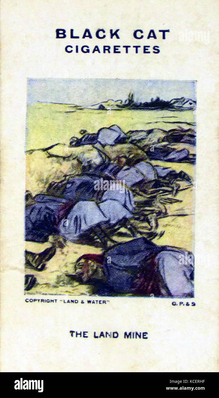 Chat noir les cigarettes, la première guerre mondiale, la propagande : carte montrant des soldats grecs tués par des mines terrestres turques Banque D'Images