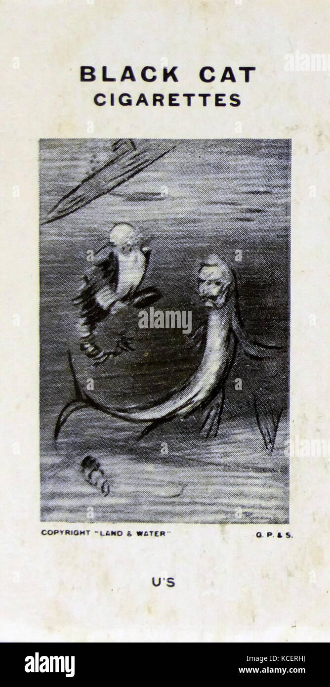 Chat noir les cigarettes, la première guerre mondiale, la propagande montrant carte : danger de sous-marins allemands Banque D'Images