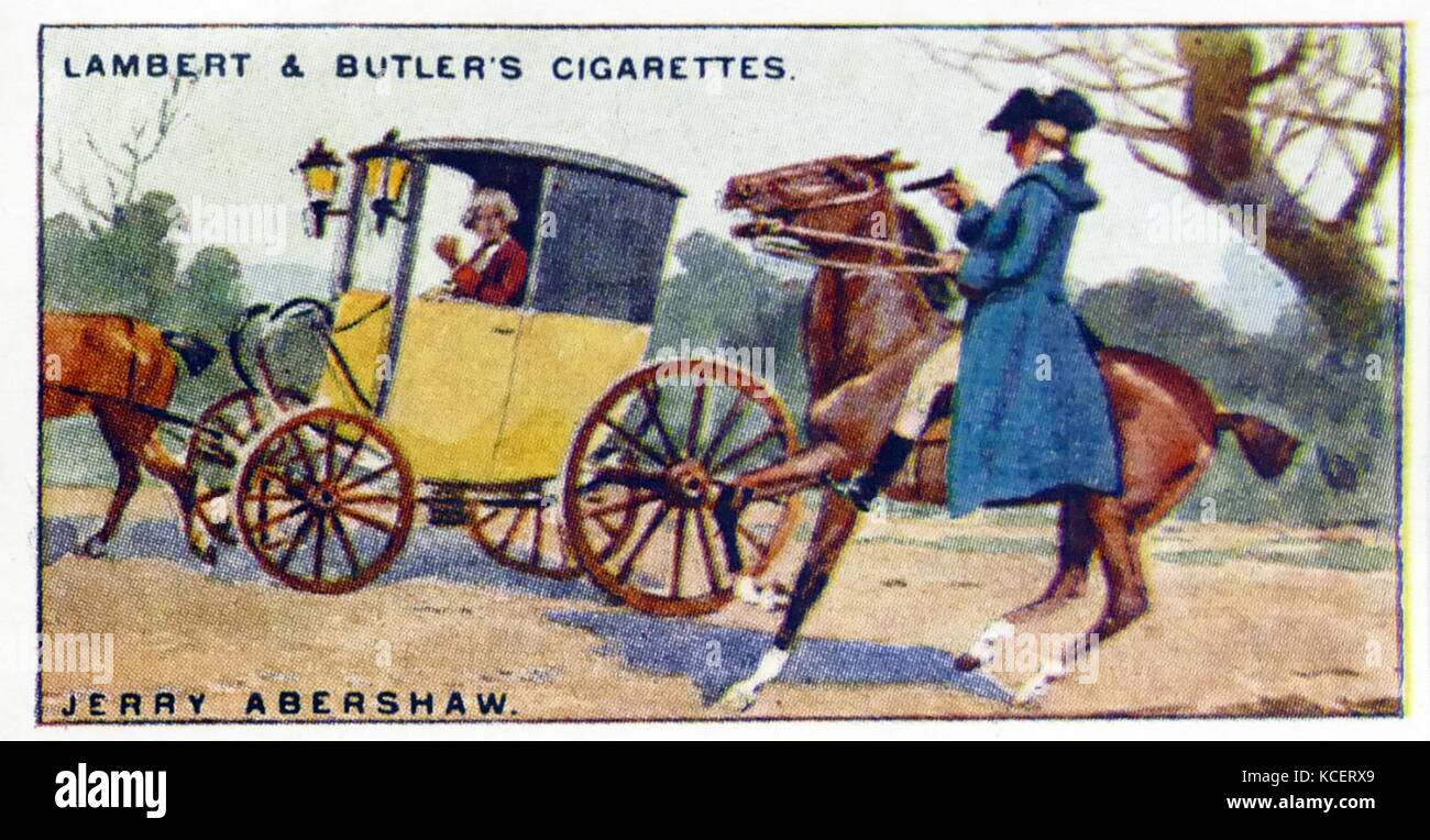 Carte montrant la cigarette : Louis Jérémie Abershawe (1773 - 3 août 1795), mieux connu sous le nom de Jerry Abershawe, était un fameux 379 qui terrorisent les voyageurs le long de la route entre Londres et Portsmouth, en Angleterre, à la fin du xviiie siècle. Banque D'Images