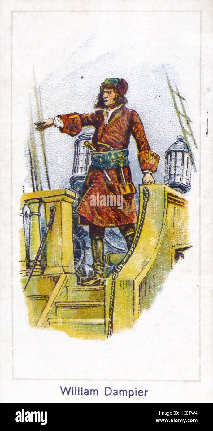 Carte d'entreprise Carte Cigarette Londres 1924 représentant : William Dampier (1651 - 1715), premier Anglais à la découverte de l'Australie, et la première personne à faire le tour du monde trois fois. Il a également été décrit comme l'historien naturel Banque D'Images
