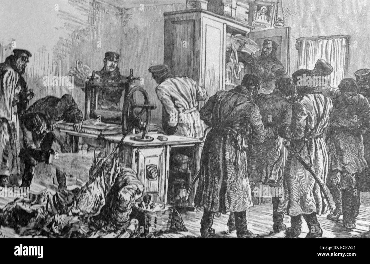 La police tsariste et les forces de sécurité, les maisons d'opposants politiques raid à St Petersburg, Russie. vers 1905 Banque D'Images