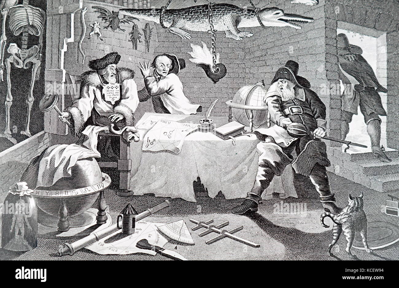 Illustration représentant une scène occulte par William Hogarth (1697-1964) un peintre, graveur anglais, image satirique, critique sociale, et caricaturiste. En date du 18e siècle Banque D'Images