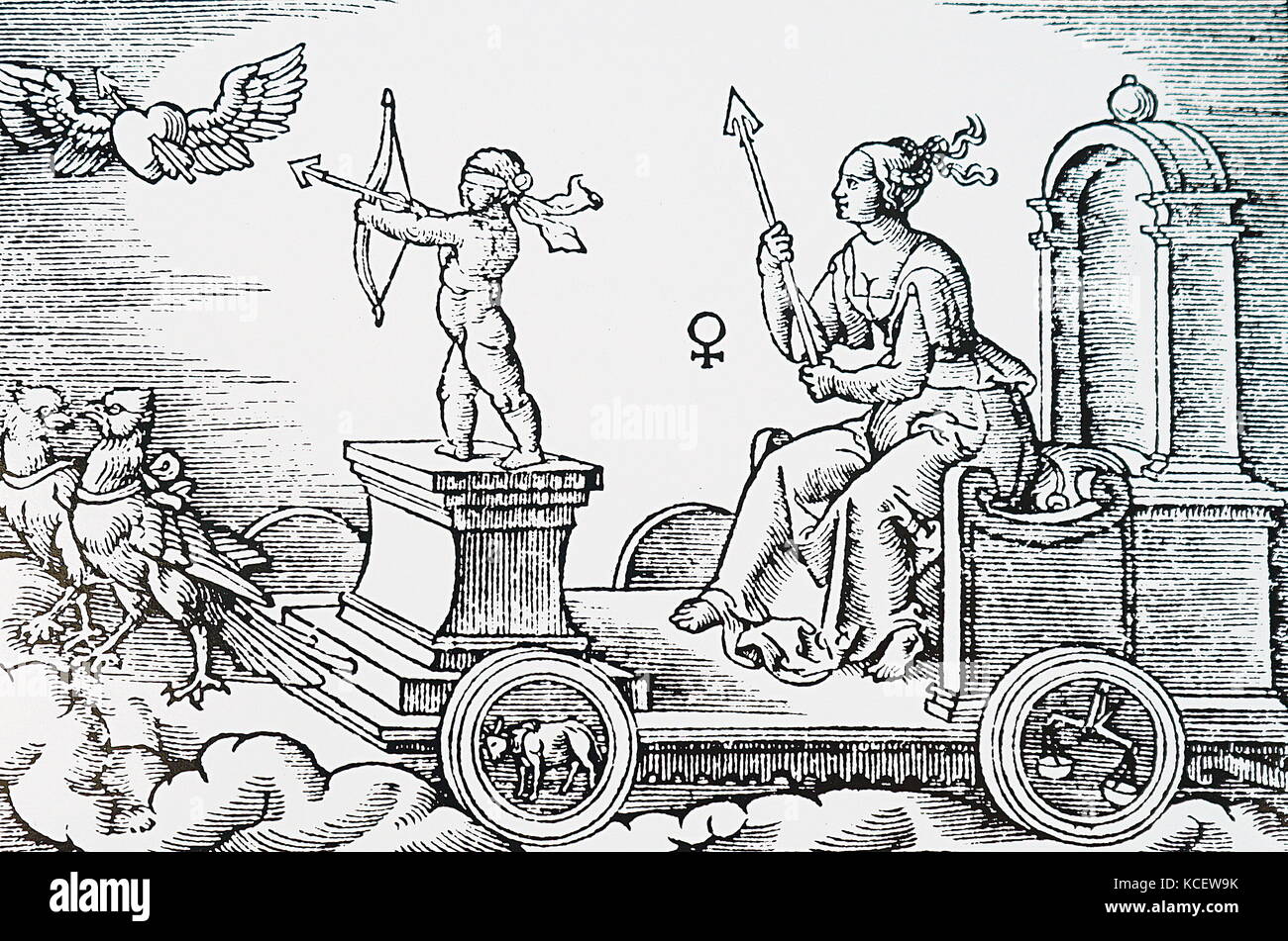 Gravure médiévale intitulé 'Venus'. Vénus était considérée comme une planète féminine et ceux nés dans Vénus aimait les vêtements et ornements. En date du 16e siècle Banque D'Images