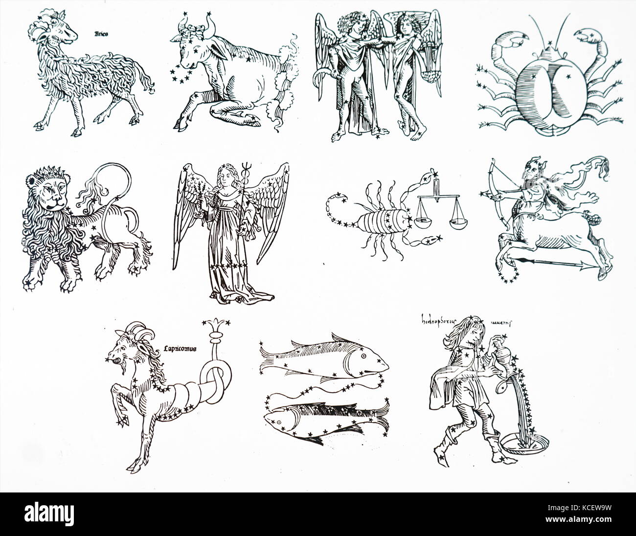 Illustration représentant les 12 signes du zodiaque. En date du 15e siècle Banque D'Images