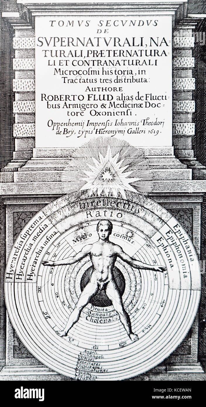 Illustration représentant le jour et la nuit du microcosme par Robert Fludd (1574-1637) un médecin anglais Paracelsian avec tant scientifique que des intérêts occultes. En date du 17e siècle Banque D'Images