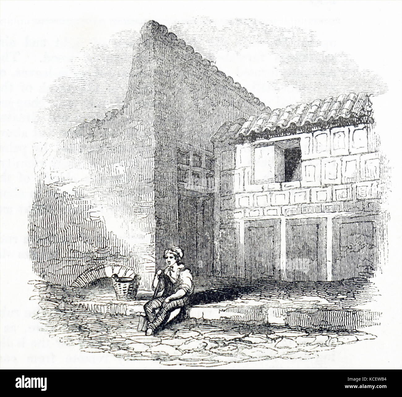 Illustration des ruines d'excavation de Pompéi. En date du 19e siècle Banque D'Images