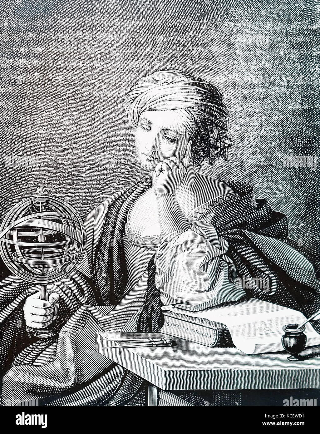 Illustration représentant une figure allégorique représentant l'astronomie, indiqué la tenue d'une sphère armillaire, par Camille Flammarion (1842-1925), un astronome Français et l'auteur. En date du 19e siècle Banque D'Images