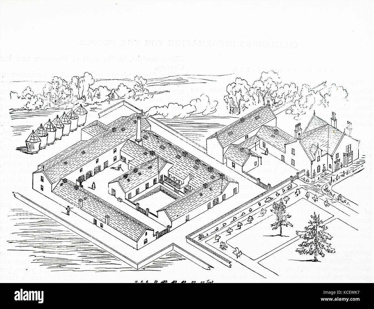 Illustration représentant une ferme laitière dans l'Angleterre rurale. En date du 19e siècle Banque D'Images