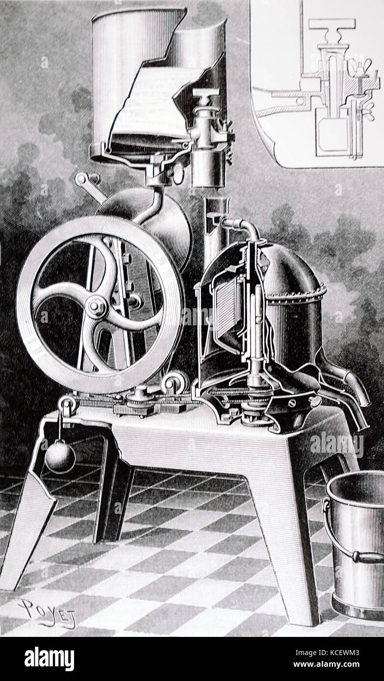 Gravure représentant un extracteur centrifuge cream. En date du 19e siècle Banque D'Images