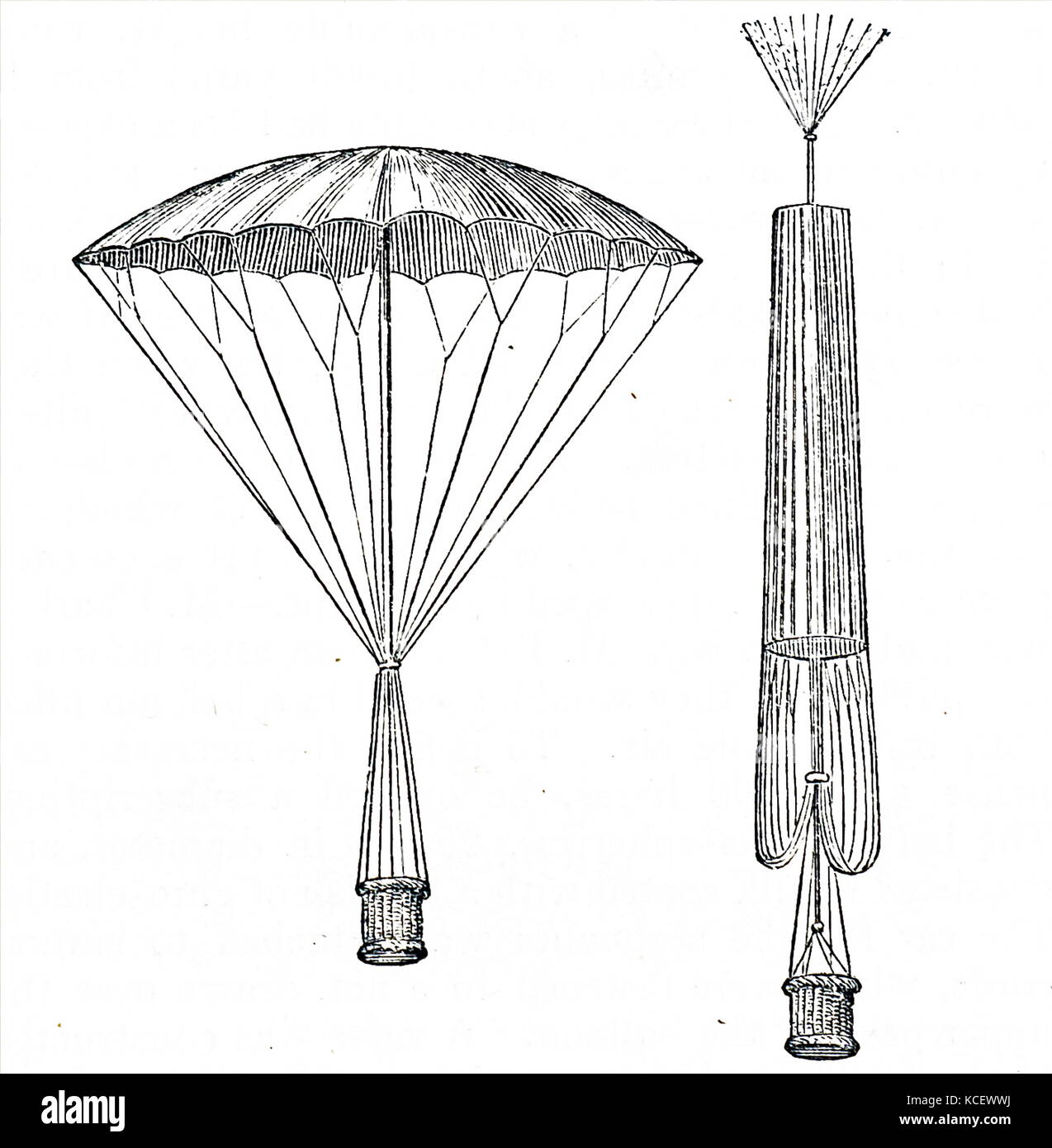 André-Jacques Garnerin gravure illustrant la conception de parachutisme. André-Jacques Garnerin (1769-1823) un aéronaute français et inventeur du parachute sans cadre. En date du 19e siècle Banque D'Images