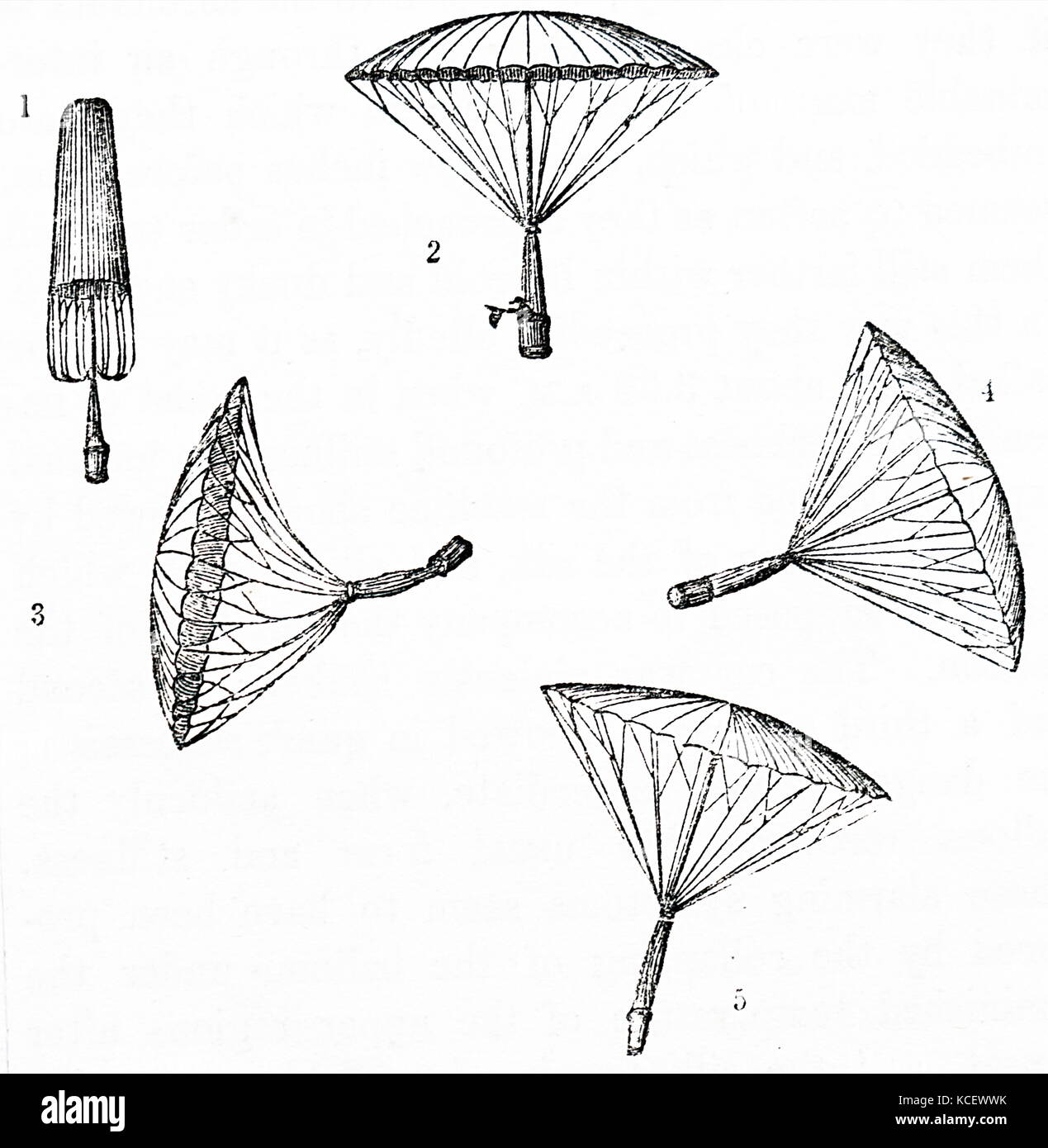 André-Jacques Garnerin gravure illustrant la conception de parachutisme. André-Jacques Garnerin (1769-1823) un aéronaute français et inventeur du parachute sans cadre. En date du 19e siècle Banque D'Images