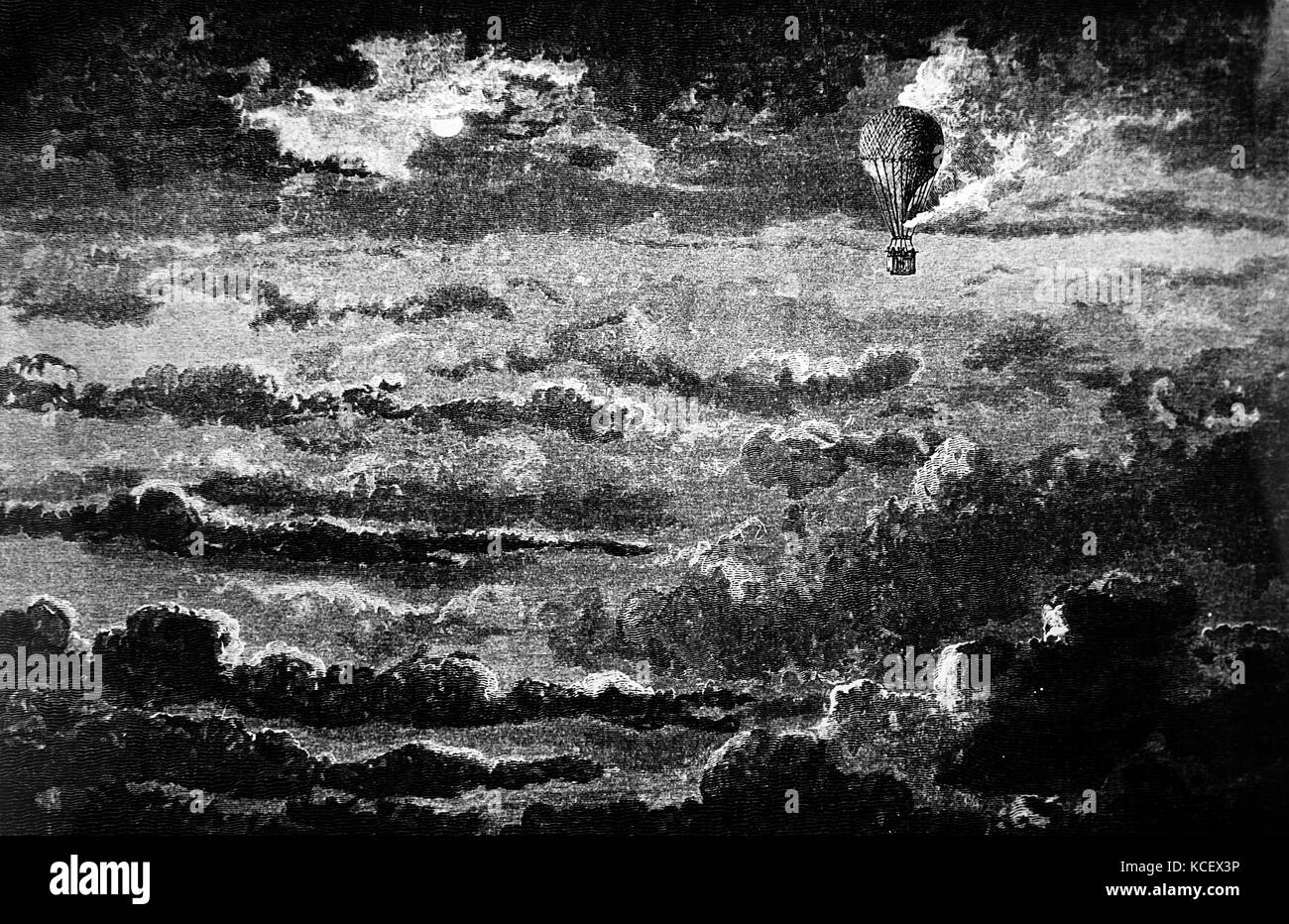 Gravure représentant le 'ballon géant' parmi les nuages. En date du 19e siècle Banque D'Images