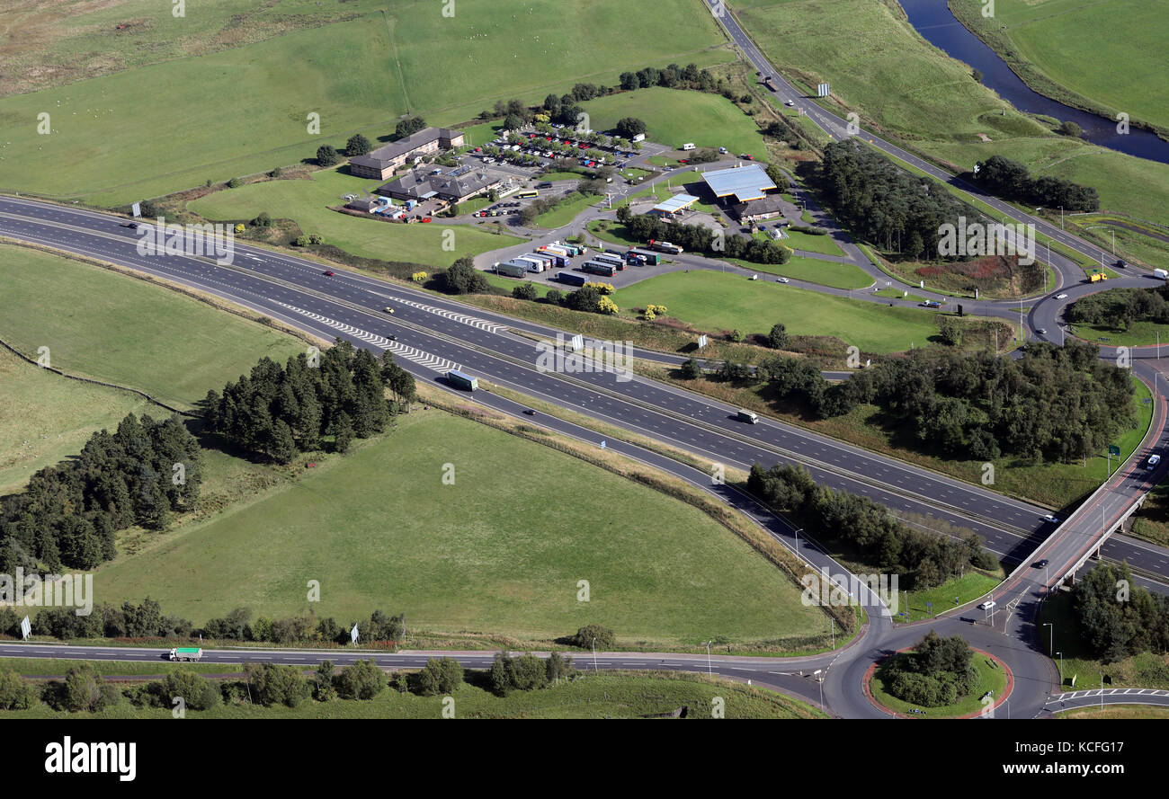 Vue aérienne de pause bienvenue services d'autoroute à Abington près de Biggar, Ecosse, Royaume-Uni Banque D'Images