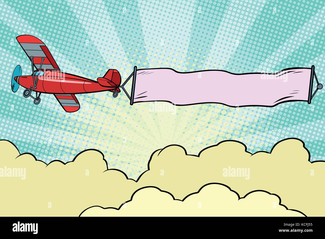 Avion rétro avec un ruban dans le ciel Illustration de Vecteur