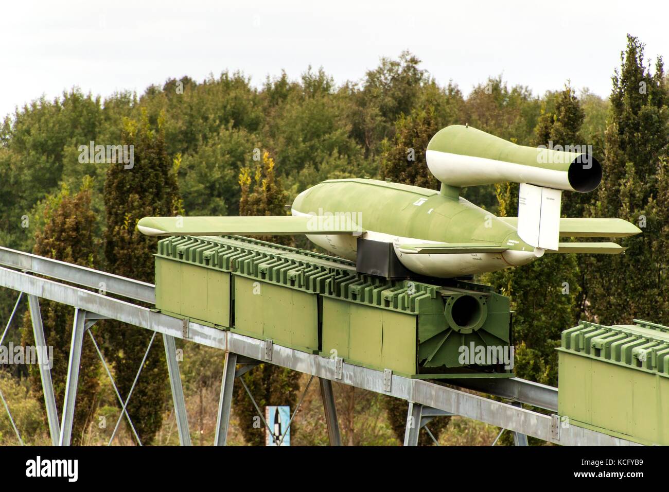 PEENEMUENDE, ALLEMAGNE - 21 septembre 2017 : le territoire de l'Armée Centre de recherche. WW-II mis au point V-1 et V-2. Vue sur le V-1 missile. Flying Banque D'Images