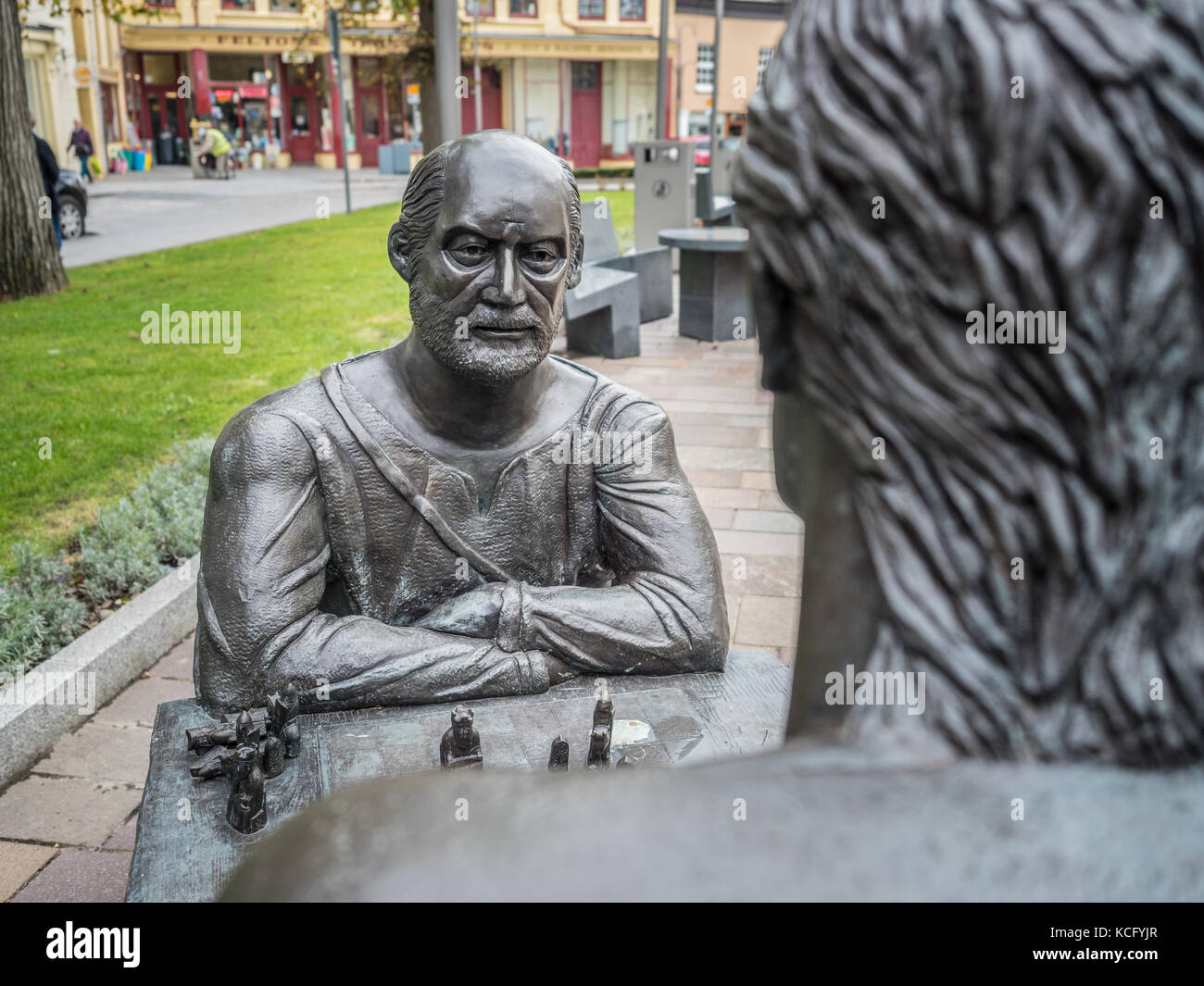 Rois vikings de Mann sculpture, Ramsey, Île de Man). Banque D'Images