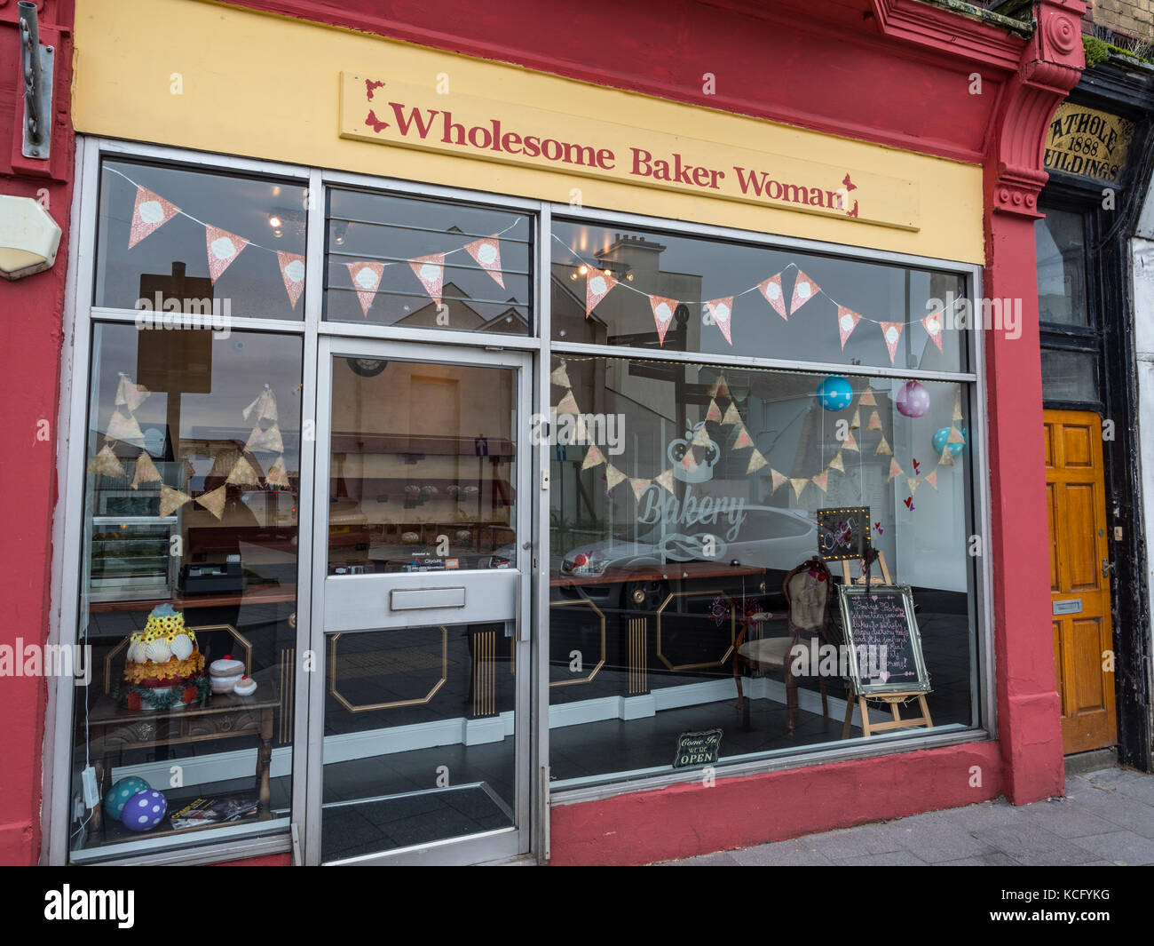 Femme saine Baker, boulangerie, Ramsey, Île de Man). Banque D'Images