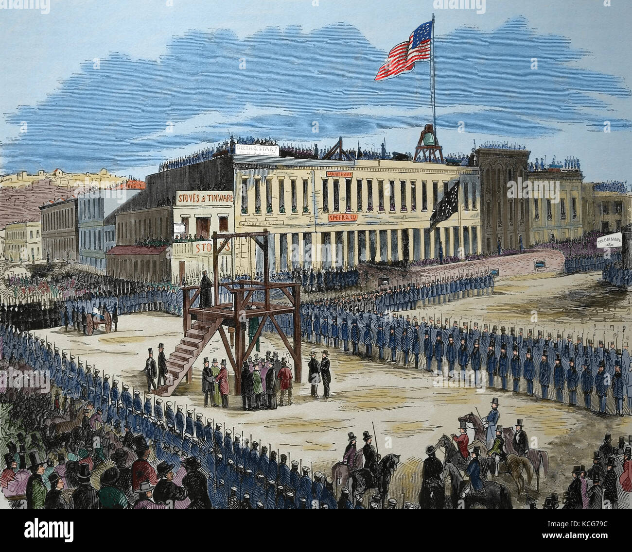 USA. La ruée vers l'or. Exécution publique de Joseph Hetherington et Philander Brace, 1856, San Francisco. Frank Leslie's Journal Ilustrated. Banque D'Images