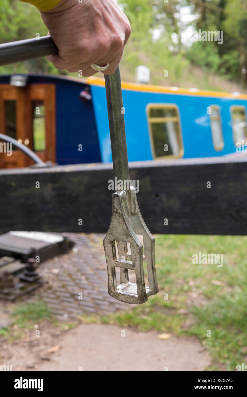 Poignée de verrouillage des guindeaux nautique canal Canal d'Oxford Oxfordshire England Banque D'Images