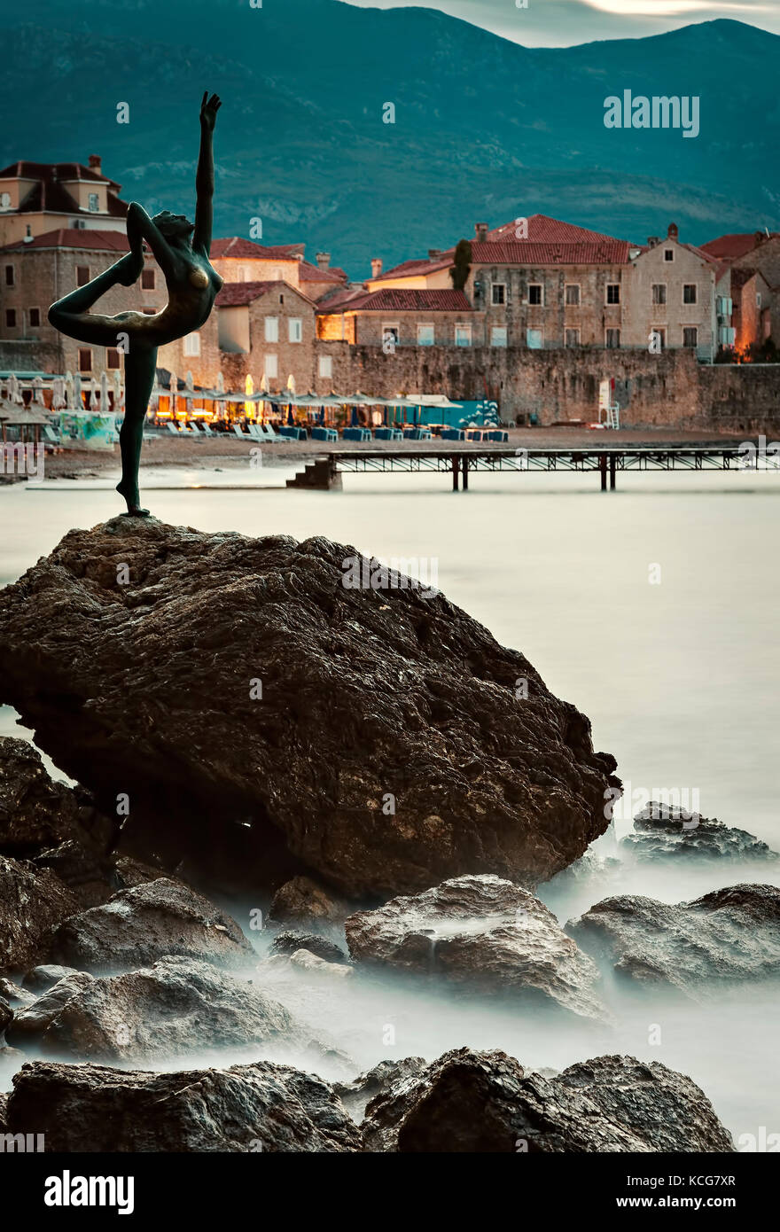 Vue de la vieille ville de Budva (Stari Grad) au Monténégro. Banque D'Images