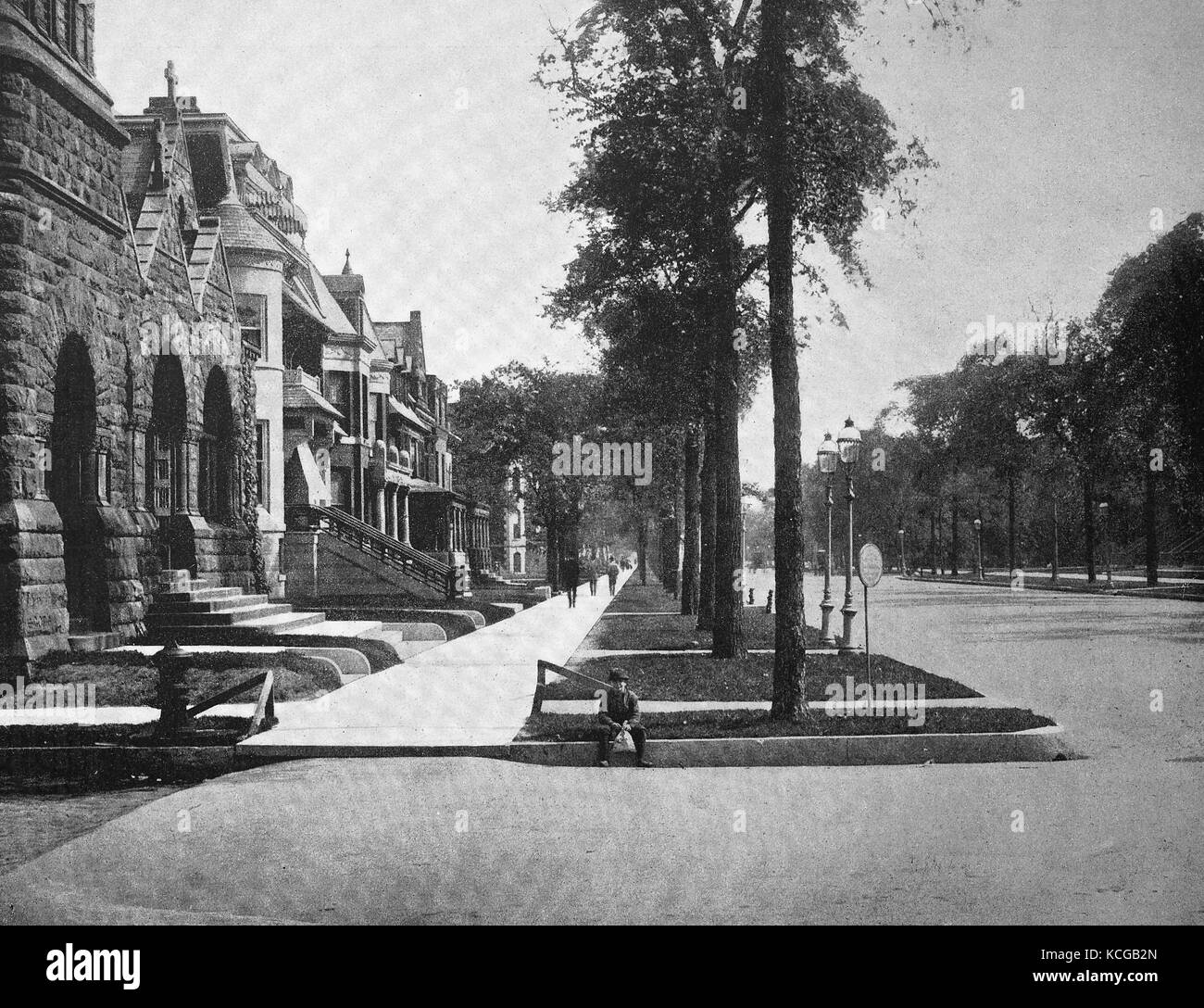 États-unis d'Amérique, Chicago, Illinois city, maisons le long du Boulevard de Ashland, l'amélioration numérique reproduction d'une photo historique de l'année 1899 (estimé) Banque D'Images