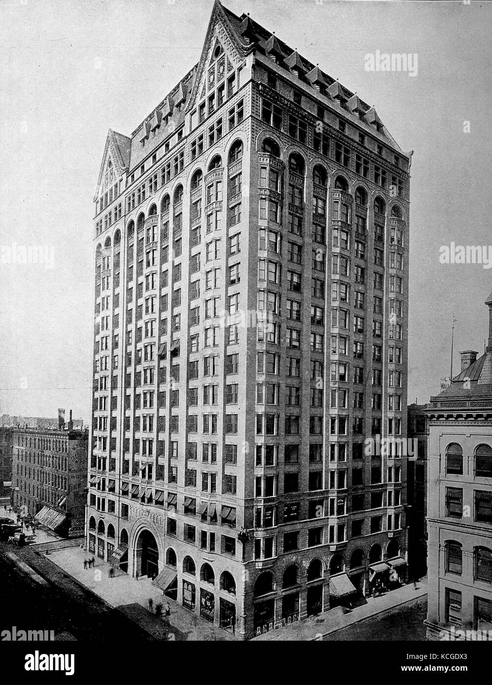 États-unis d'Amérique, la construction de temples maçonniques à Chicago, état de l'Illinois, l'amélioration numérique reproduction d'une photo historique de l'année 1899 (estimé) Banque D'Images