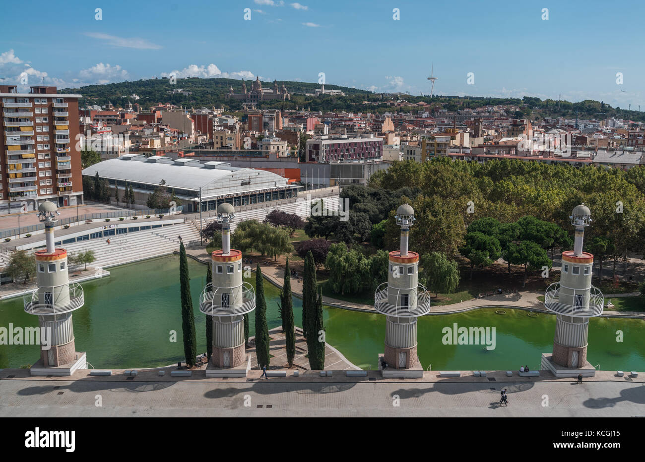 Parque de la España Industrial et Palau Nacional, Barcelone, Catalogne, Espagne Banque D'Images