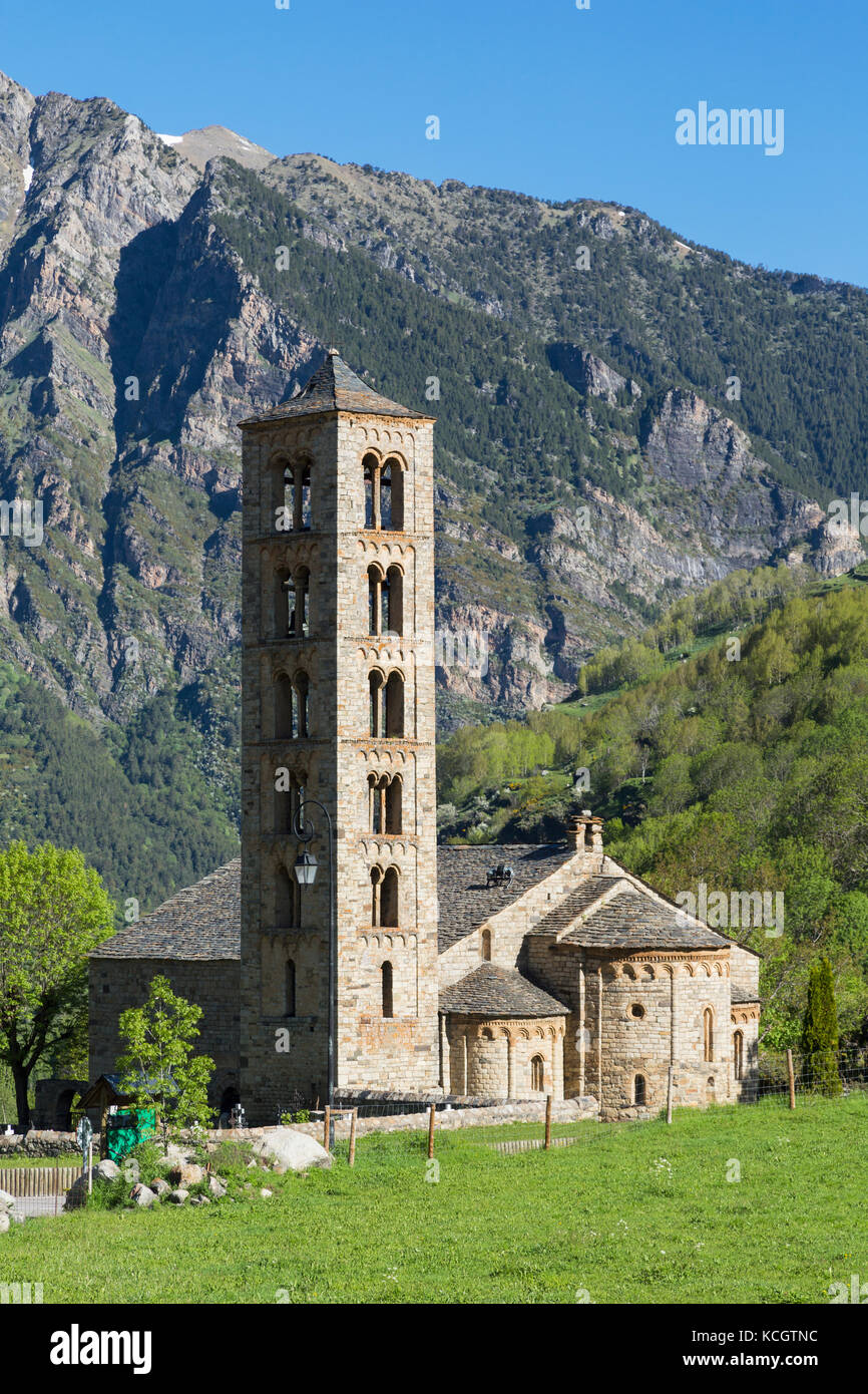 Taüll, province de Lleida, Catalogne, Espagne. Église romane de Sant Clement, consacrée en 1123. Les Églises romanes catalanes du Vall de Boí Banque D'Images