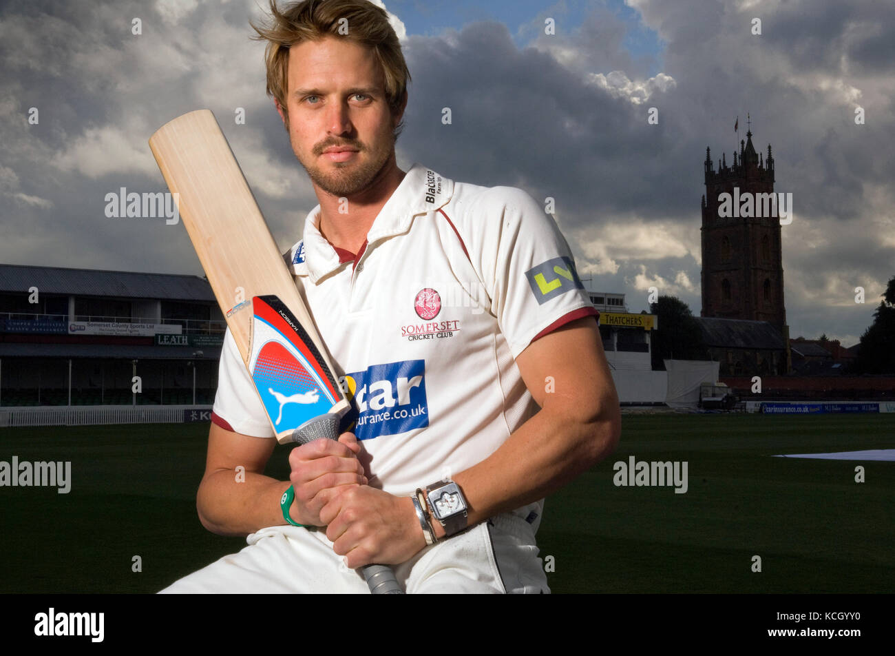 Nick Compton, joueur avec le Somerset County Cricket Club, qui est le petit-fils de Sir Denis Compton. Banque D'Images