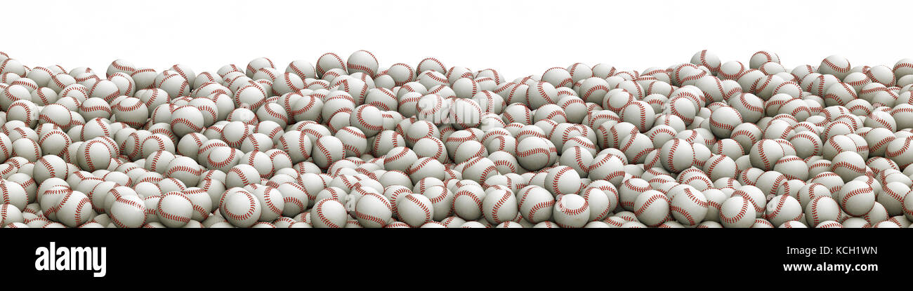 Pile baseballs / panorama 3d illustration d'une vue panoramique sur des centaines de balles de base-ball Banque D'Images
