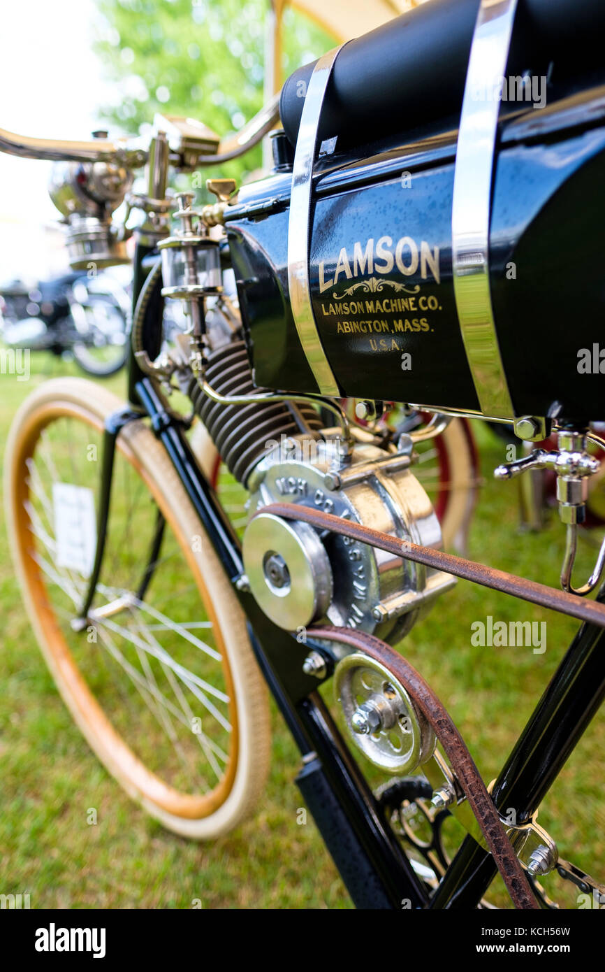 1902 Lamson Motor Bicycle, le seul connu au monde, construit par Ernest Florian Lamson, à Fleetwood Country Cruize-In 2017, London (Ontario). Banque D'Images