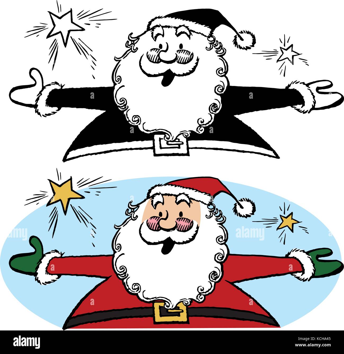 Le Père Noël avec ses bras écartés ouvrir dans message d'accueil. Illustration de Vecteur