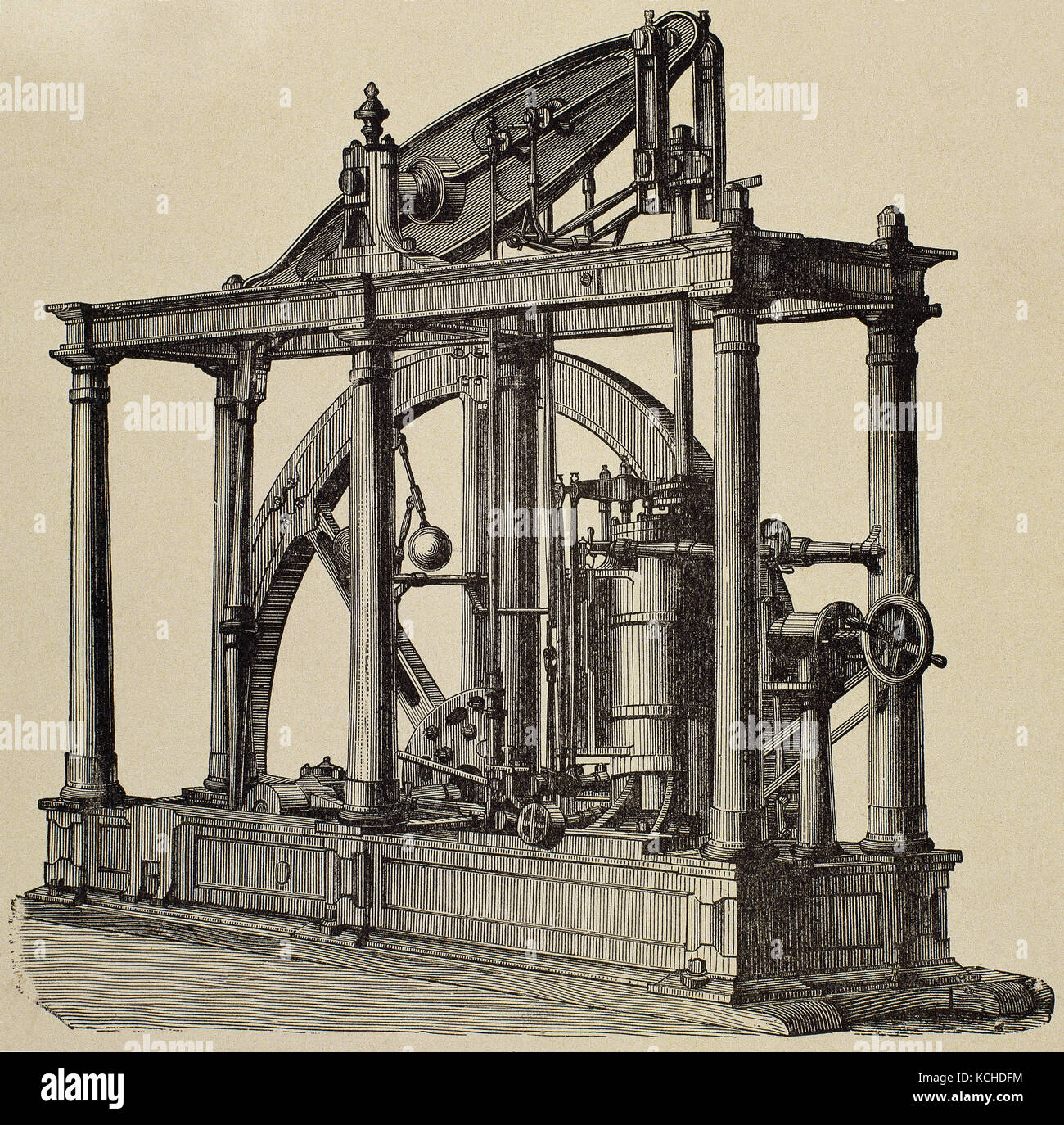 Watt machine à vapeur par James Watt (1736-1819). Gravure, 19ème siècle. Banque D'Images