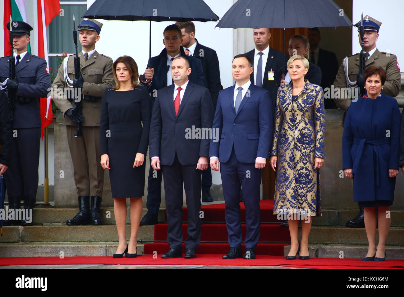 Le président duda et première dame agata kornhauser-duda a reçu le président bulgare rumen radev et première dame just radeva avec cérémonie au palais du Belvédère à Varsovie pour l'inauguration. (Photo par Jakob ratz / pacific press) Banque D'Images