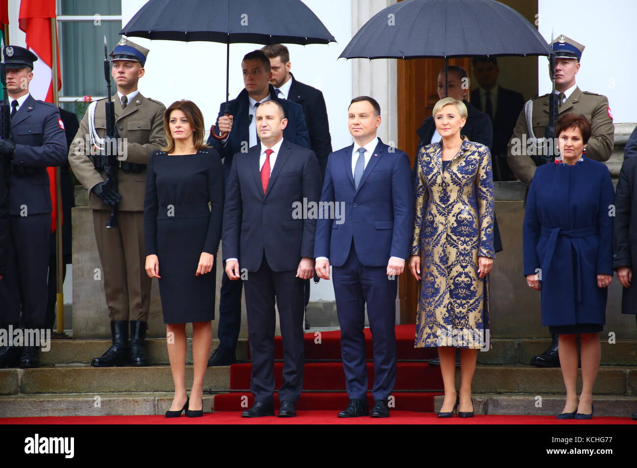 Le président duda et première dame agata kornhauser-duda a reçu le président bulgare rumen radev et première dame just radeva avec cérémonie au palais du Belvédère à Varsovie pour l'inauguration. (Photo par Jakob ratz / pacific press) Banque D'Images