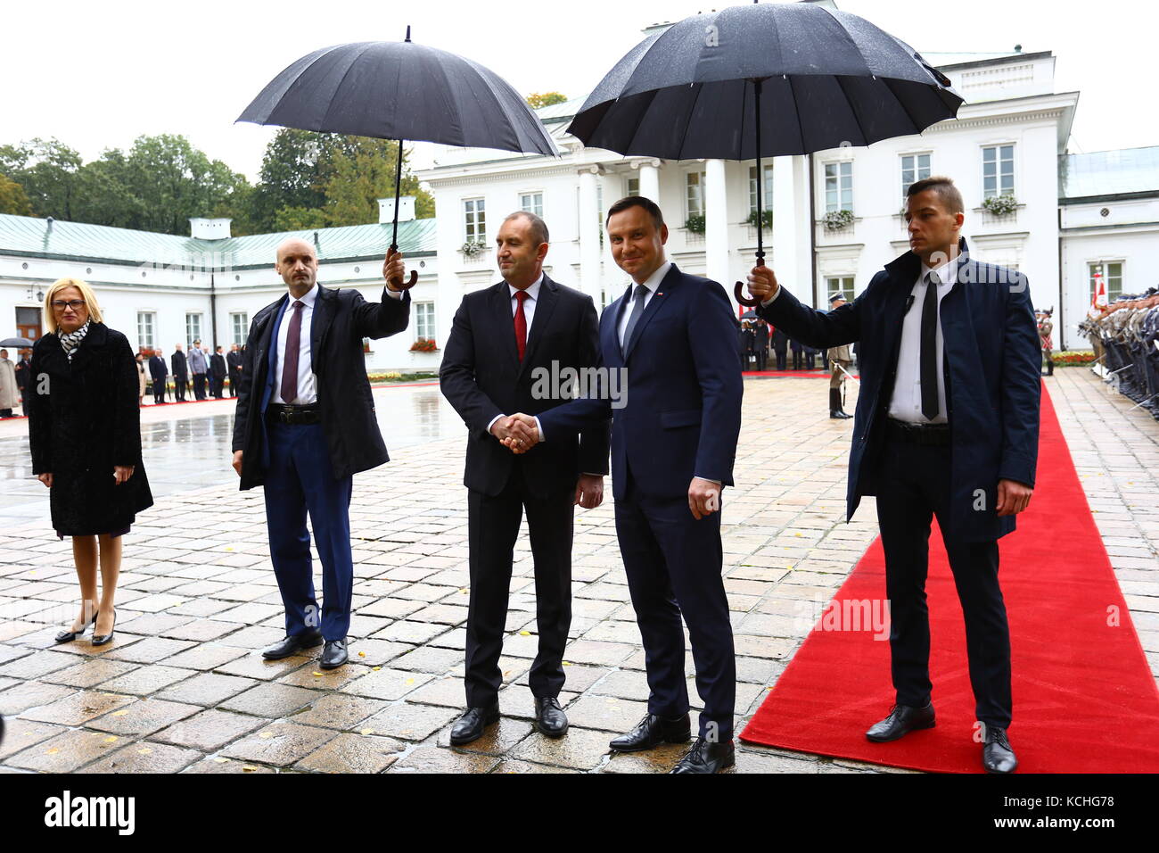 Le président duda et première dame agata kornhauser-duda a reçu le président bulgare rumen radev et première dame just radeva avec cérémonie au palais du Belvédère à Varsovie pour l'inauguration. (Photo par Jakob ratz / pacific press) Banque D'Images