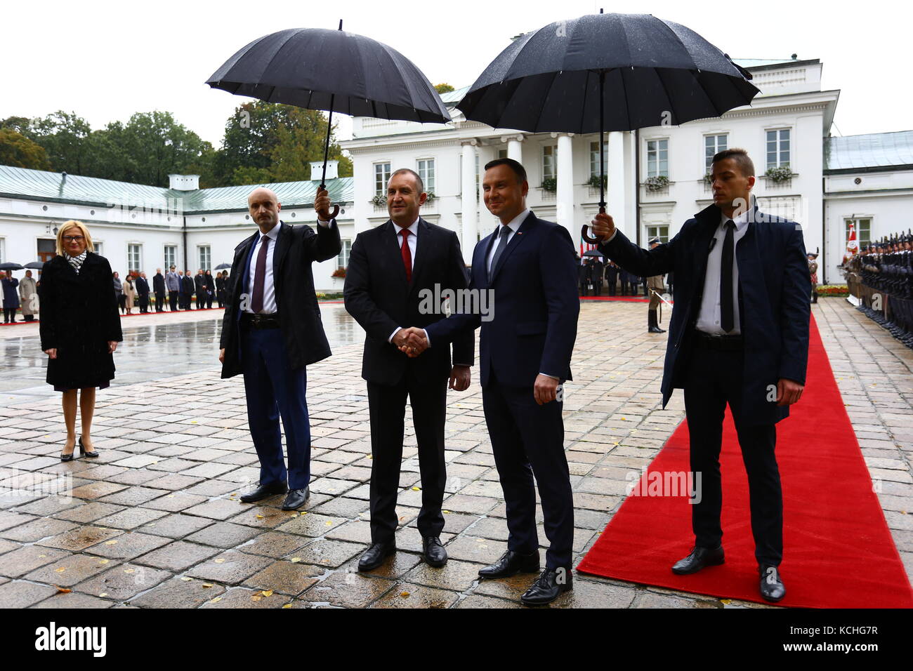 Le président duda et première dame agata kornhauser-duda a reçu le président bulgare rumen radev et première dame just radeva avec cérémonie au palais du Belvédère à Varsovie pour l'inauguration. (Photo par Jakob ratz / pacific press) Banque D'Images