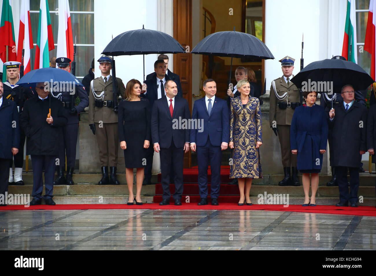 Le président duda et première dame agata kornhauser-duda a reçu le président bulgare rumen radev et première dame just radeva avec cérémonie au palais du Belvédère à Varsovie pour l'inauguration. (Photo par Jakob ratz / pacific press) Banque D'Images