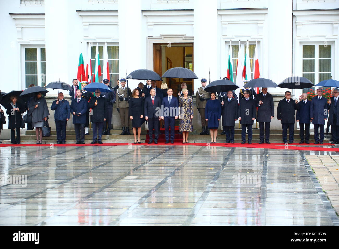 Le président duda et première dame agata kornhauser-duda a reçu le président bulgare rumen radev et première dame just radeva avec cérémonie au palais du Belvédère à Varsovie pour l'inauguration. (Photo par Jakob ratz / pacific press) Banque D'Images