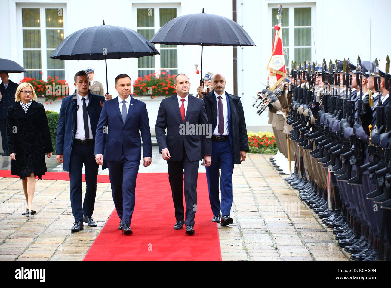 Le président duda et première dame agata kornhauser-duda a reçu le président bulgare rumen radev et première dame just radeva avec cérémonie au palais du Belvédère à Varsovie pour l'inauguration. (Photo par Jakob ratz / pacific press) Banque D'Images